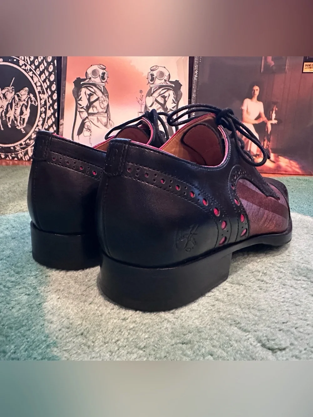 Fluevog NEW/BOX Rufus Magoo Duke black/copper brogue derby-M8/W10 (fits 7.5/9.5)